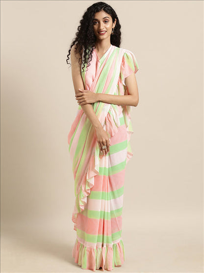Women's Georgette Printed Ruffles Ready To Wear Saree