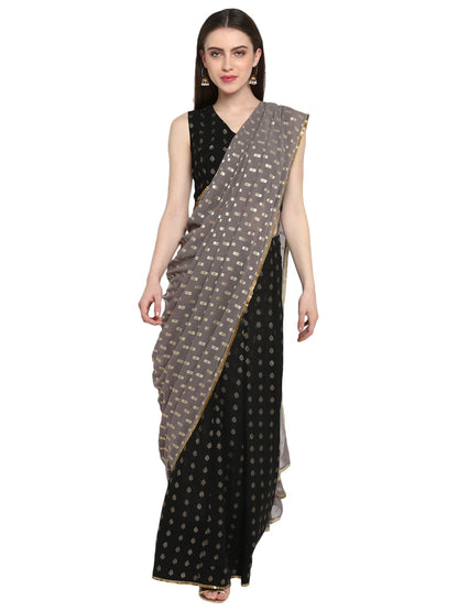 Women's Black Georgette Foil Print Ready To Wear Saree