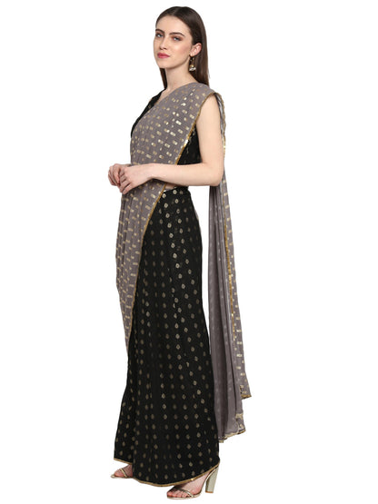 Women's Black Georgette Foil Print Ready To Wear Saree
