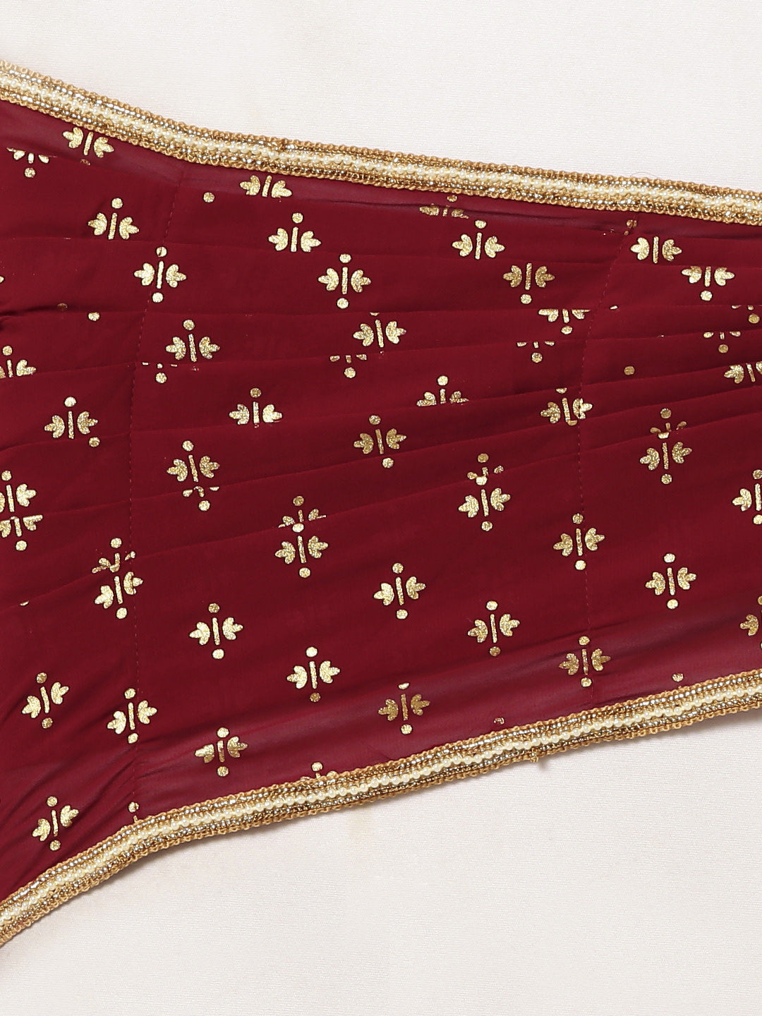 Women's Maroon Georgette Gold Foil Print Ready To Wear Saree