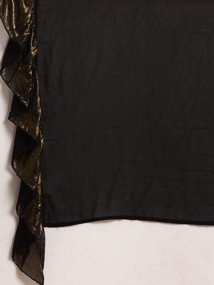 Women's Black Georgette Ruffles Ready To Wear Saree