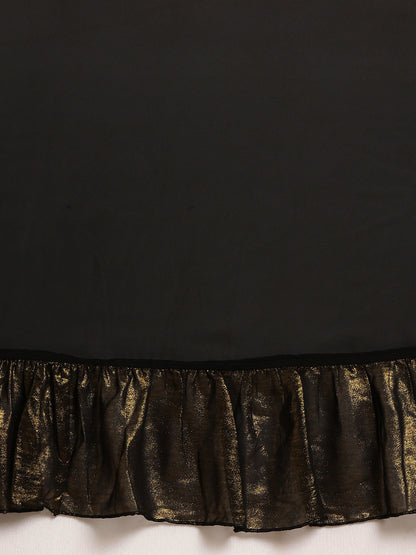 Women's Black Georgette Ruffles Ready To Wear Saree