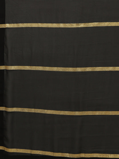 Women's Black Georgette Gold Print Ready To Wear Saree