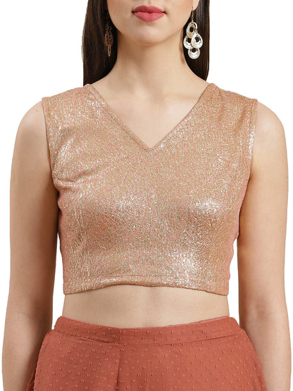 Women's Rusty Rose Booti Chiffon Ruffles Ready To Wear Saree