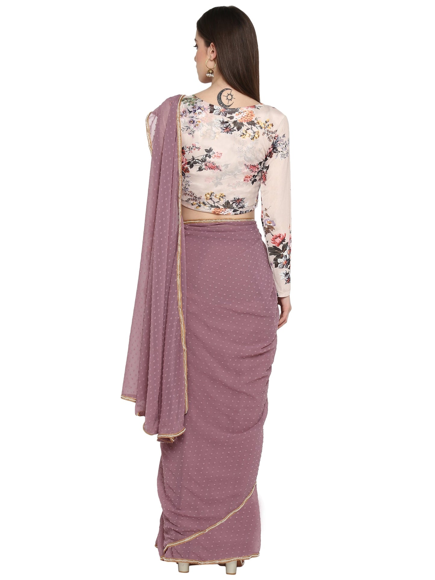 Women's Mauve Butta Georgette Ready To Wear Saree