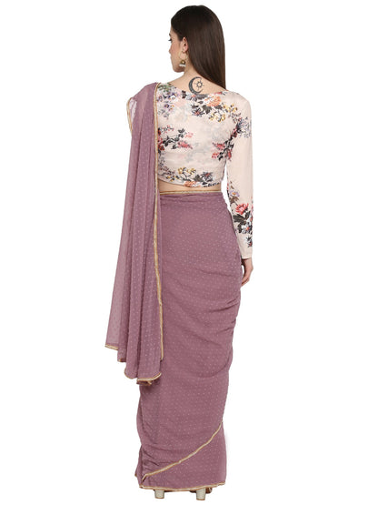 Women's Mauve Butta Georgette Ready To Wear Saree