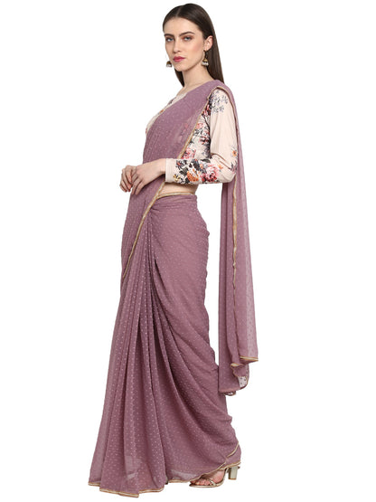 Women's Mauve Butta Georgette Ready To Wear Saree