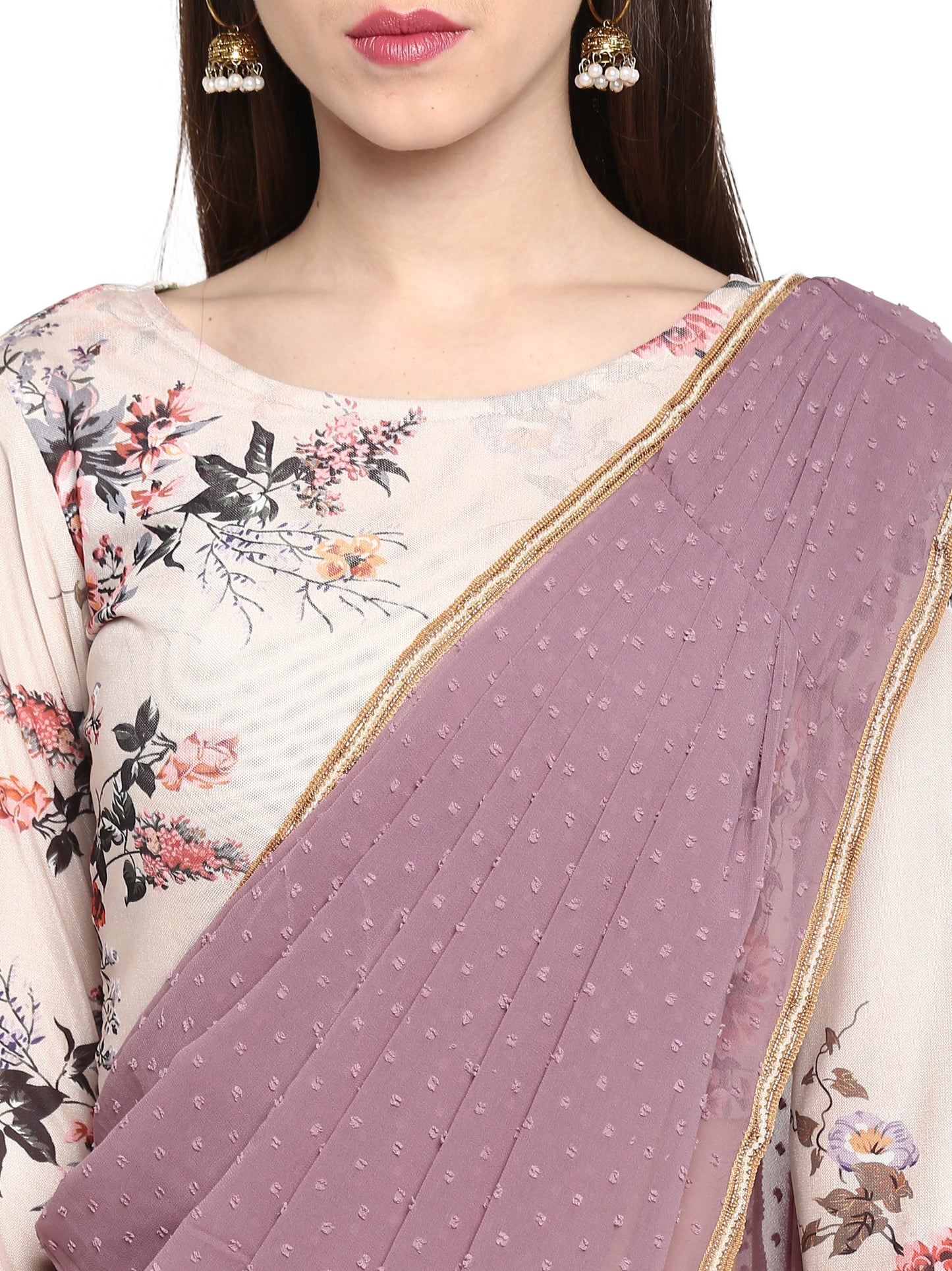Women's Mauve Butta Georgette Ready To Wear Saree
