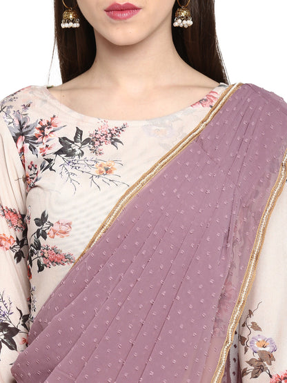 Women's Mauve Butta Georgette Ready To Wear Saree