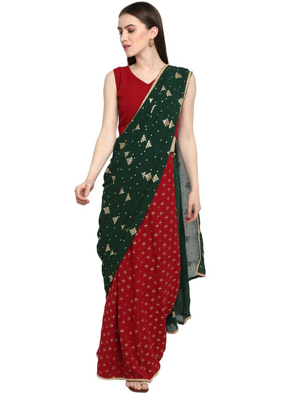 Women's Maroon Georgette Printed Ready To Wear Saree