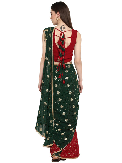Women's Maroon Georgette Printed Ready To Wear Saree