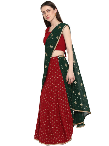 Women's Maroon Georgette Printed Ready To Wear Saree