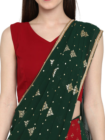 Women's Maroon Georgette Printed Ready To Wear Saree