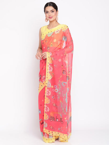 Women's Red Colour Chiffon Digital Print Saree