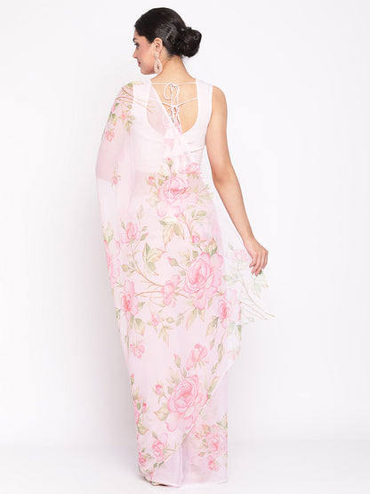 Women's Baby Pink Colour Chiffon Digital Print Saree