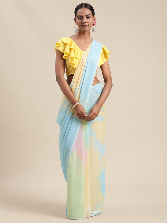 Women's Turquoise Colour Chiffon Digital Print Saree