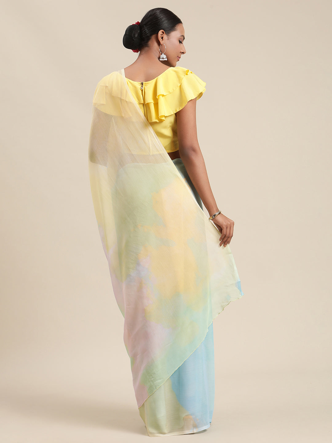 Women's Turquoise Colour Chiffon Digital Print Saree