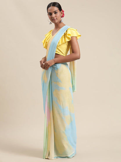 Women's Turquoise Colour Chiffon Digital Print Saree
