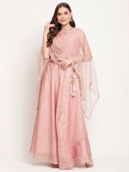Women's Rusty Rose Chanderi Gold Foil Prin Lehenga Choli With Dupatta