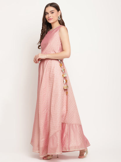 Women's Rusty Rose Chanderi Gold Foil Prin Lehenga Choli With Dupatta