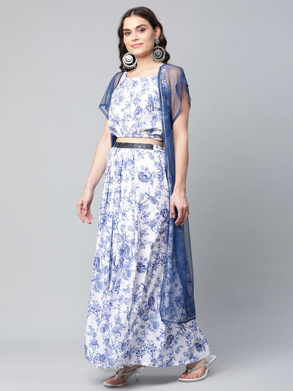 Women's Top & Skirt Set With Shrug By Ahalyaa
