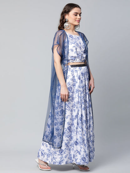 Women's Top & Skirt Set With Shrug By Ahalyaa