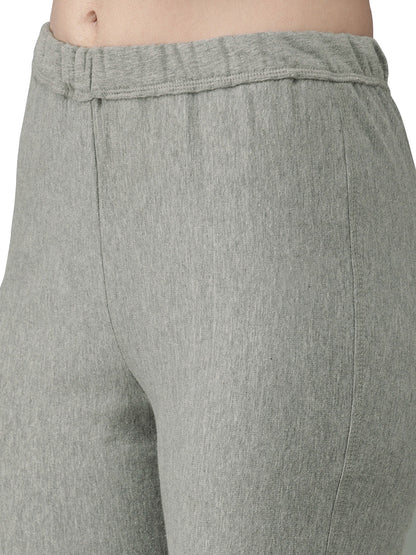 Women's Grey Fleece Solid Top Pant With Printed Jacke