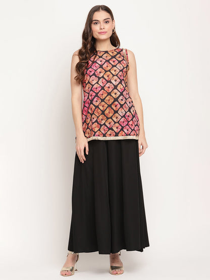 Women's Black Crepe Digital Shibori Print Top Palazzo Se