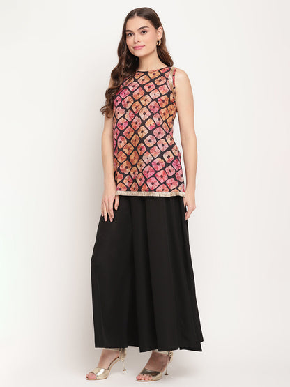 Women's Black Crepe Digital Shibori Print Top Palazzo Se