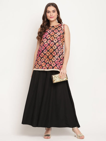 Women's Black Crepe Digital Shibori Print Top Palazzo Se