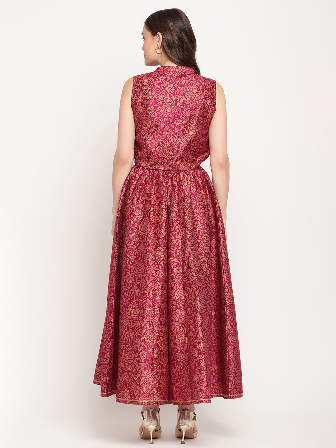 Women's Burgundy Floral Printed Regular Top With Palazzos