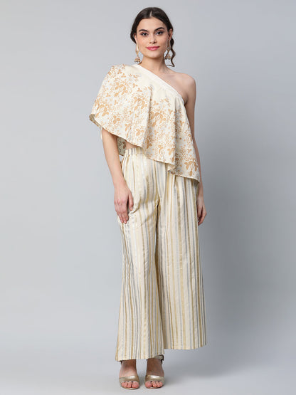 Women's Off White Floral Printed Top With Palazzos By Ahalya