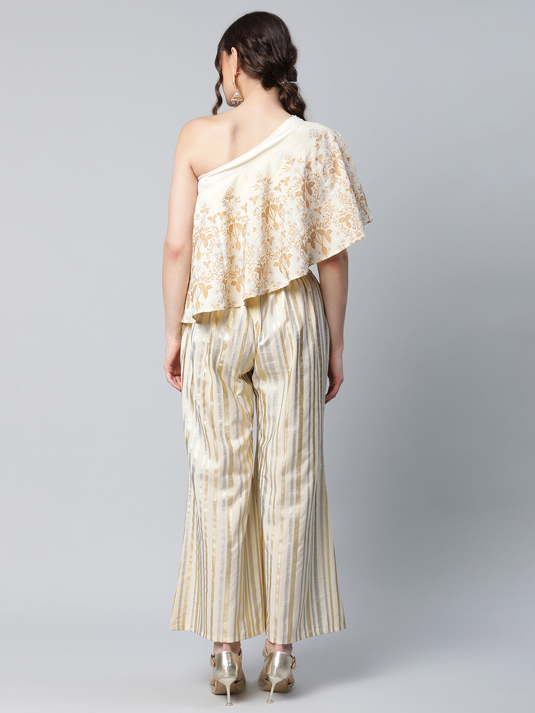 Women's Off White Floral Printed Top With Palazzos By Ahalya
