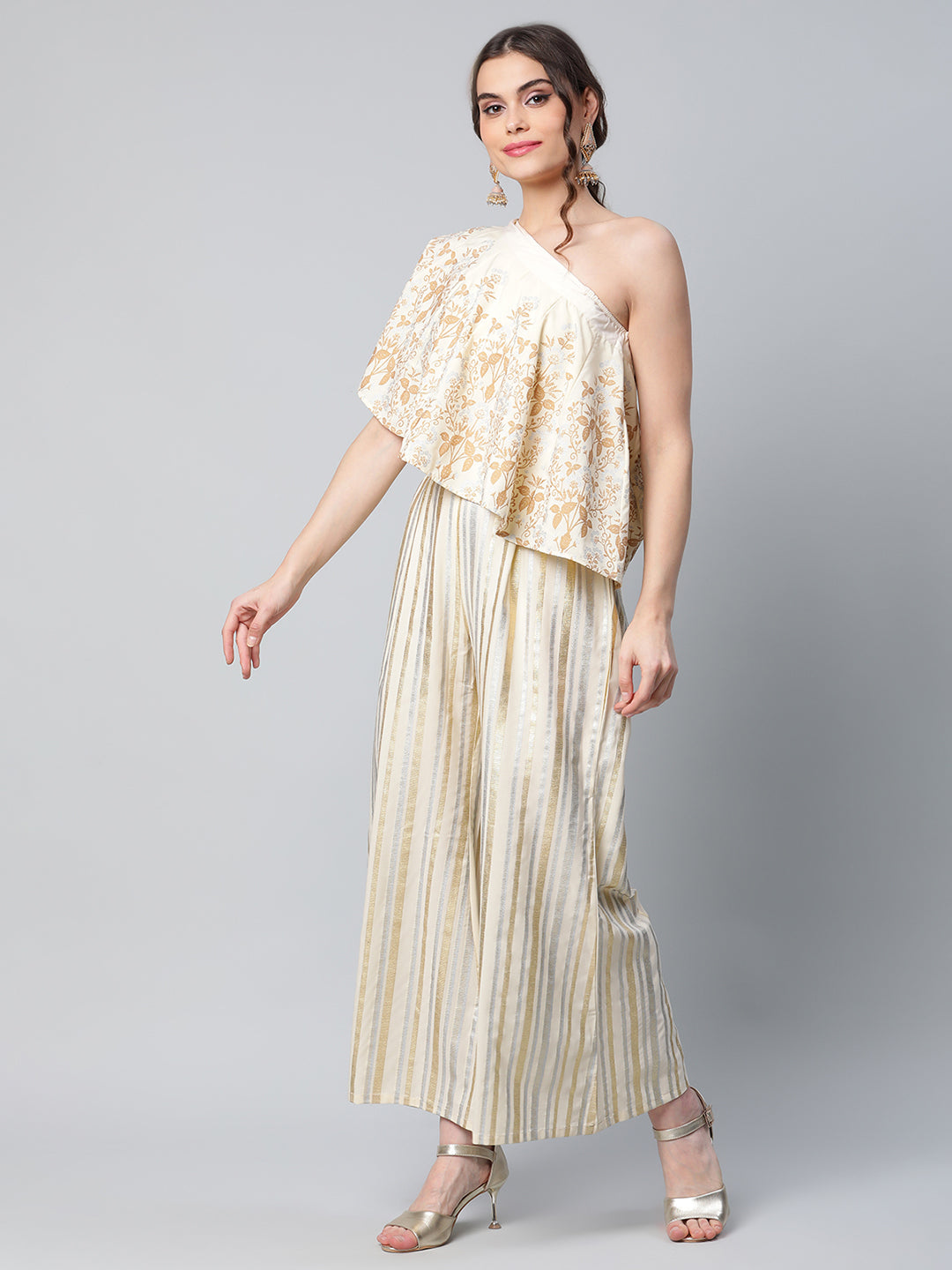 Women's Off White Floral Printed Top With Palazzos By Ahalya