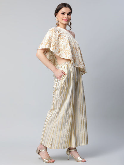 Women's Off White Floral Printed Top With Palazzos By Ahalya