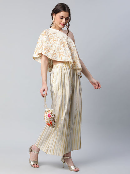 Women's Off White Floral Printed Top With Palazzos By Ahalya