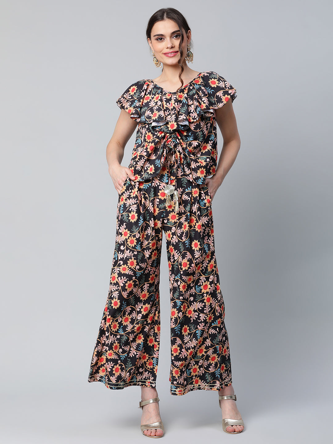Women's Floral Print Top With Palazzo Set By Ahalyaa