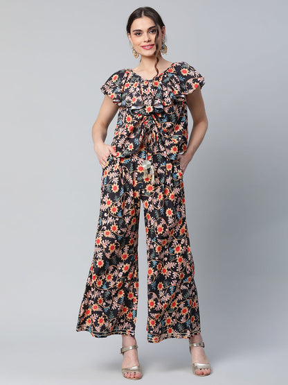 Women's Floral Print Top With Palazzo Set By Ahalyaa