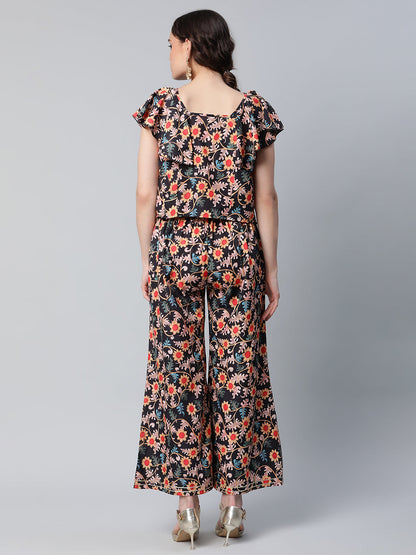 Women's Floral Print Top With Palazzo Set By Ahalyaa