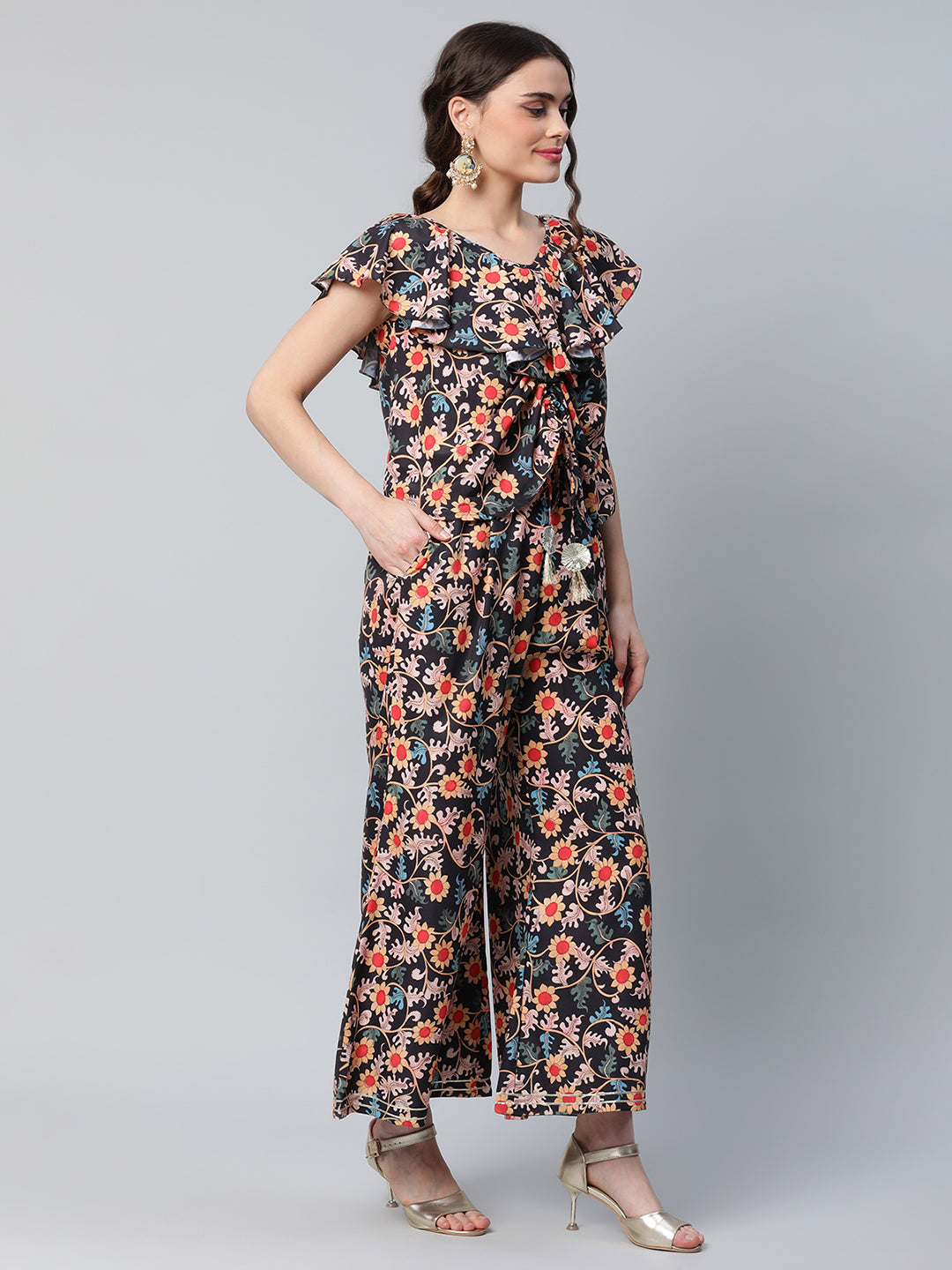 Women's Floral Print Top With Palazzo Set By Ahalyaa