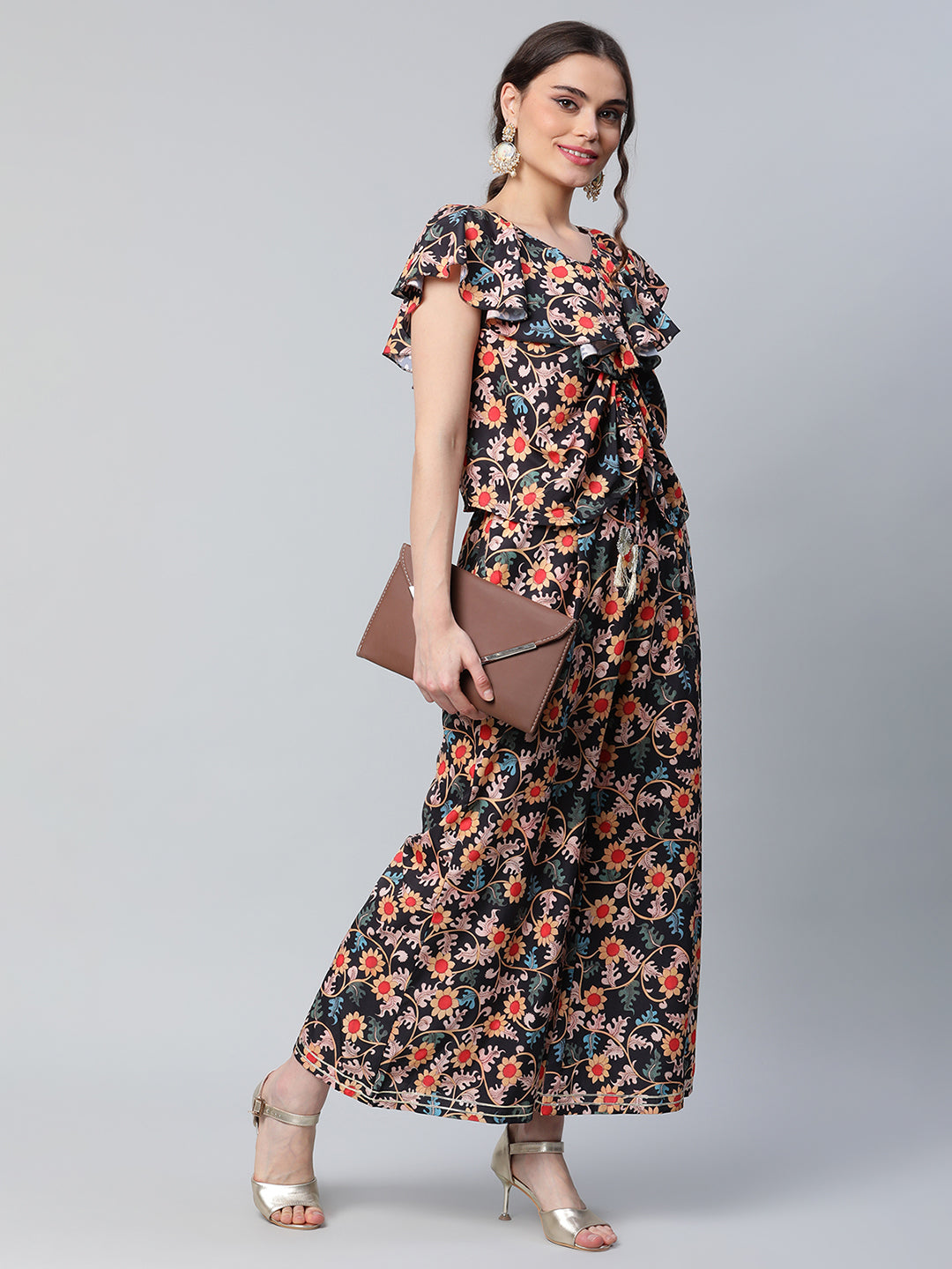 Women's Floral Print Top With Palazzo Set By Ahalyaa