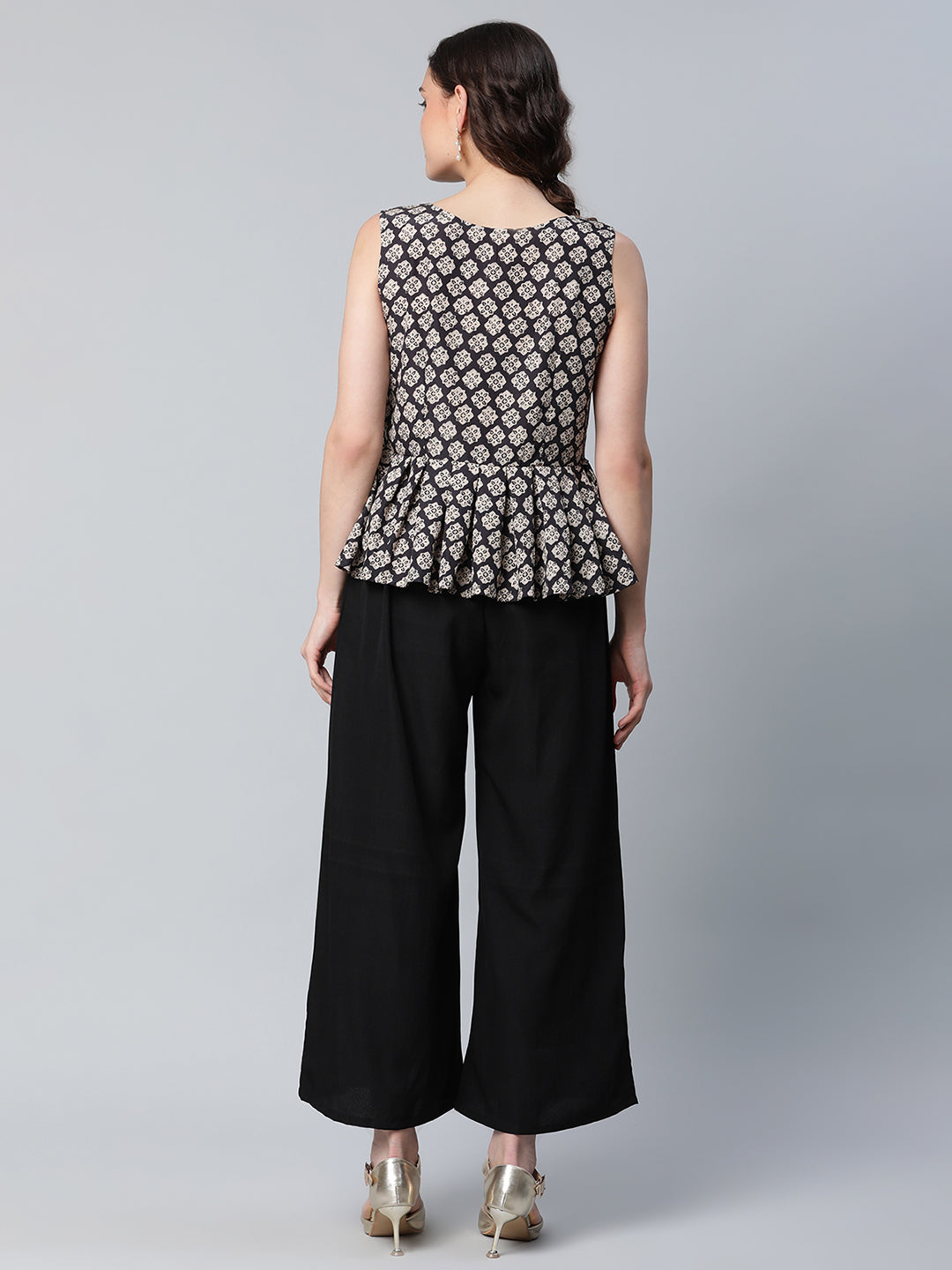 Women's Black Printed Top With Palazzo Set By Ahaaly