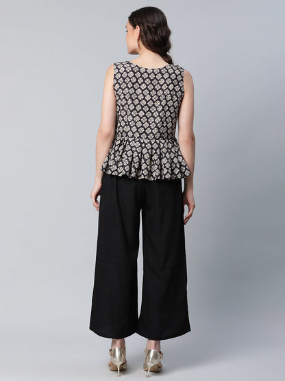 Women's Black Printed Top With Palazzo Set By Ahaaly