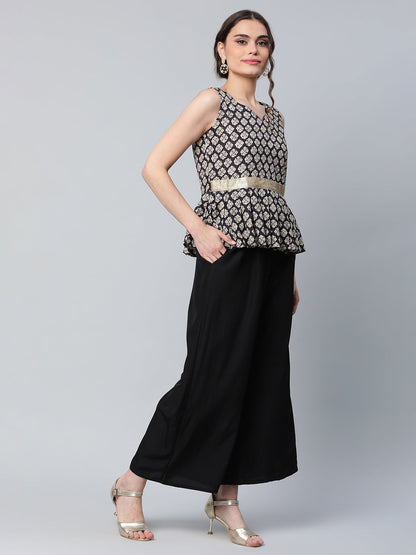 Women's Black Printed Top With Palazzo Set By Ahaaly