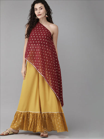 Women's Maroon Georgette One Shoulder Top With Palazzo