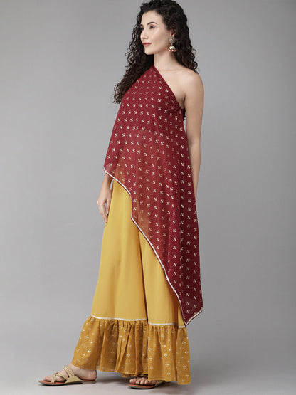 Women's Maroon Georgette One Shoulder Top With Palazzo