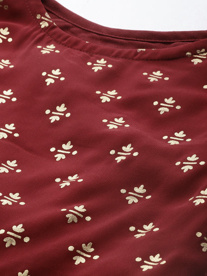 Women's Maroon Georgette One Shoulder Top With Palazzo
