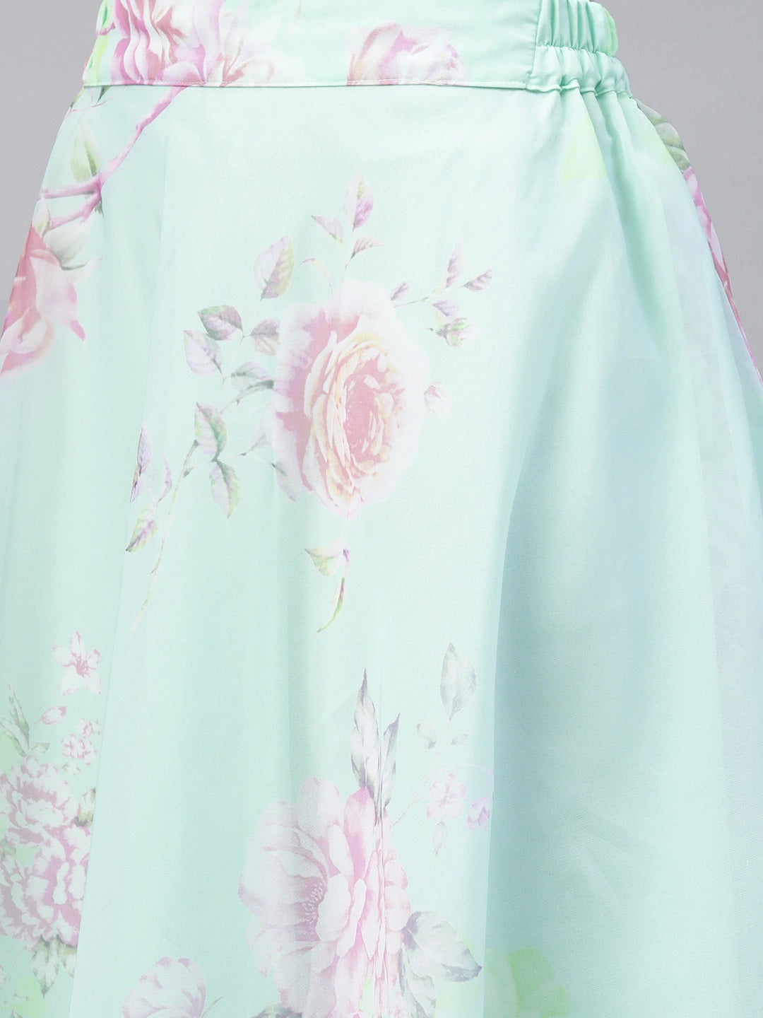 Women's Mint Green Oraganza  Printed Lehenga Chol