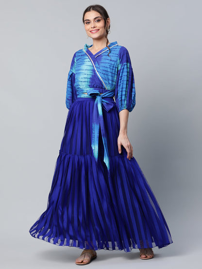 Women's Blue Printed Top With Skirt By Ahalyaa