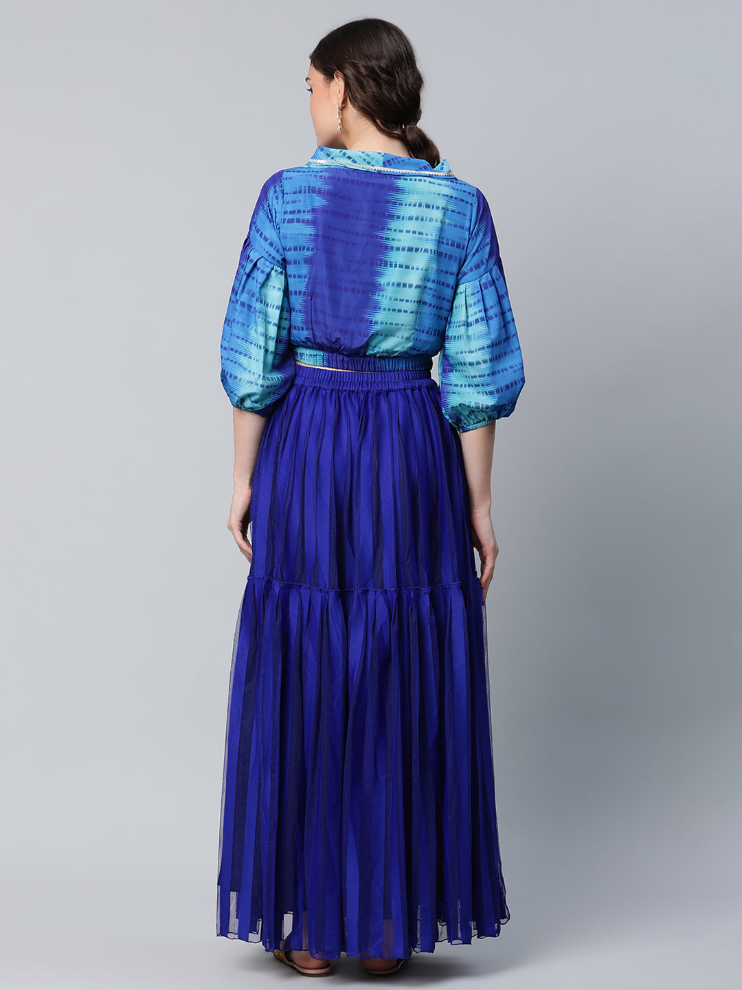 Women's Blue Printed Top With Skirt By Ahalyaa